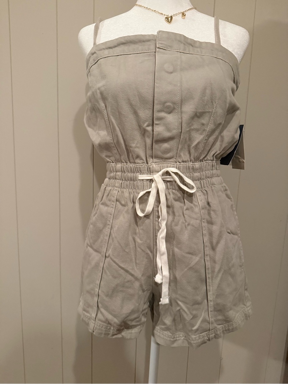 Light Taupe Drawstring Strap Romper size S